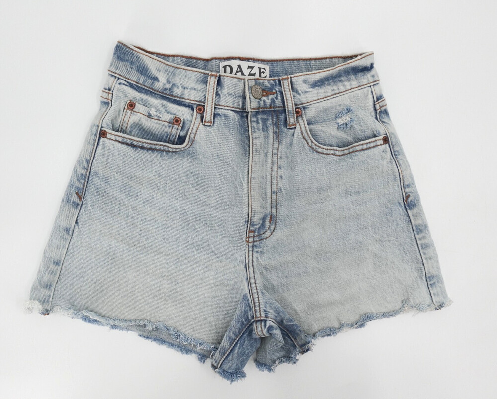 Daze Denim Shorts Womens 24 Blue Cut-Off High Rise Denim Distressed Light Wash